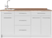 Vicco Keukenblok Fame-Line, Wit Hoogglans/Wit, 150 cm, WB Eik