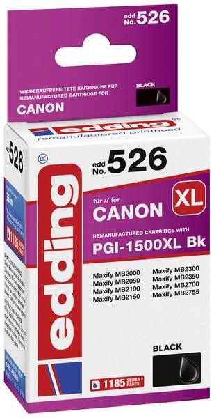 Edding 18-526 - Zwart - 35 ml - 1185 pagina's - Compatibel met Canon Maxify MB2000, MB2050, MB2100, MB2150, MB2300, MB2350, MB2700, MB2755 - PGI-1500XL Bk