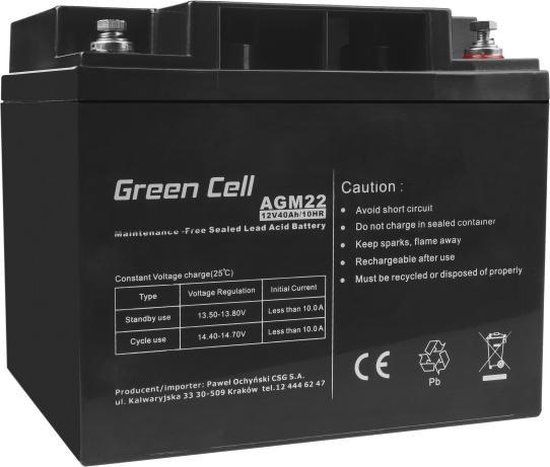 GREEN CELL AGM22 12V 40Ah VRLA AGM accu - B4 Terminal