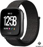 Strap-it Fitbit Versa / Versa 2 nylon bandje - zwart