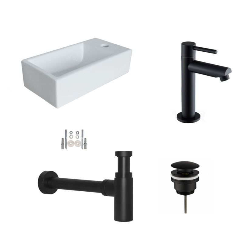 Badkamerplanet Fonteinset Pax - Mat Zwart - 40x20x10 cm - Keramiek