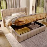 MODFU Bedframe 180x200 cm Beige Linnenlook Gestoffeerd met Opbergruimte en Lattenbodem