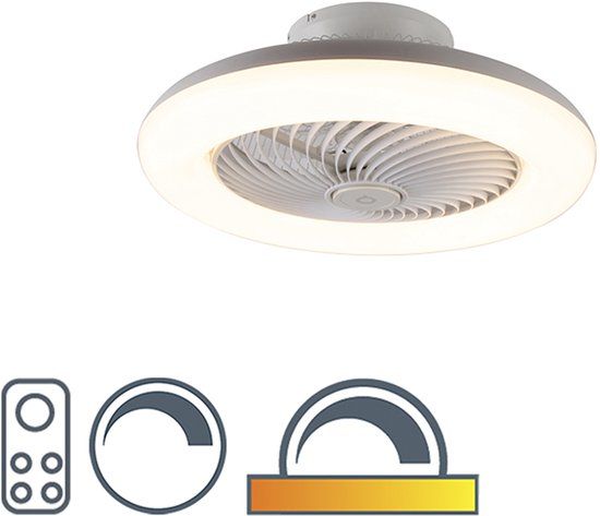 QAZQA Clima - Dimbare LED Plafondventilator met Verlichting - Ø 55.5 cm - Wit