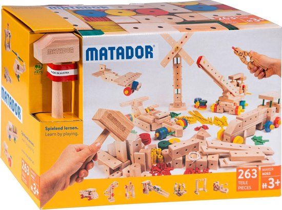 Matador Maker 3+ 263-delig Ki4 Houten bouwset - Bob de Bouwer - STEM-speelgoed