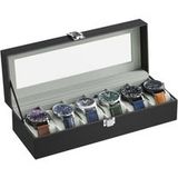 SONGMICS boîte à montres, coussins de montre amovibles, idée cadeau, couvercle en verre, revêtement PU, doublure en velours, 3/6 compartiments