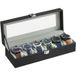 SONGMICS boîte à montres, coussins de montre amovibles, idée cadeau, couvercle en verre, revêtement PU, doublure en velours, 3/6 compartiments