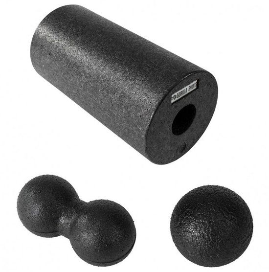 Gorilla Sports Fascia set van 3 - Triggerpoint bal - Massage roller - Zwart