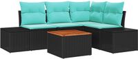 vidaXL Tuinbank Set 5 st Zwart en Turkoois poly rattan