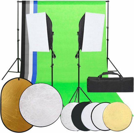 vidaXL Fotostudioset met verlichtingsset, achtergrond en reflector