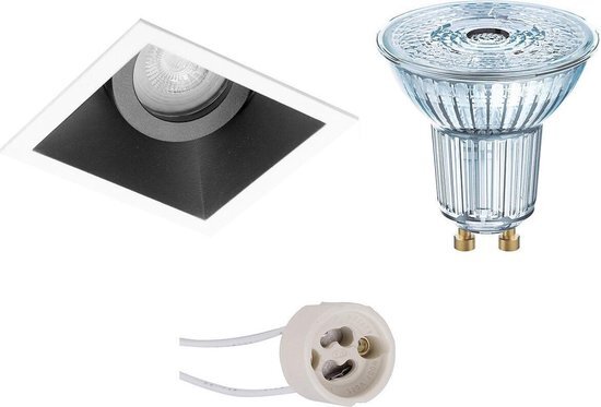 Osram - LED Spot Set - Parathom PAR16 927 36D - Pragmi Zano Pro - GU10 Fitting - Dimbaar - Inbouw Vierkant - Mat Zwart/Wit - 3.7W - Warm Wit 2700K - Kantelbaar - 93mm