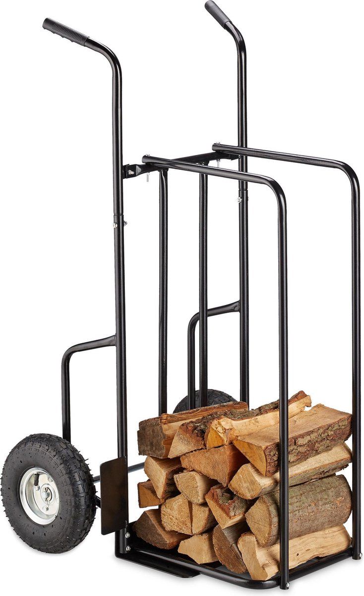 Relaxdays brandhoutkar - houtrek - opslagrek metaal - 200 kg - XL