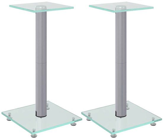 vidaXL Luidsprekerstandaards - 2 stuks - 1 pijler - gehard glas - zilverkleurig