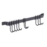 Wallniture Gourmet keukenrail met 10 haken | Wandmontage smeedijzeren hangend keukengerei houder rek met zwart 17 inch
