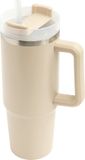 Bellatio Design Warmhoudbeker/thermosbeker DELUXE - grote koffiebeker - tumbler - RVS - beige - 900 ml - Reisbeker