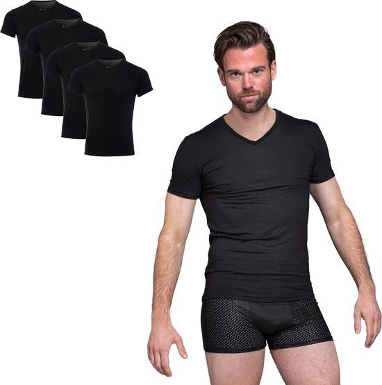 BOXR Underwear Men's Bamboo V-Neck T-Shirt - Black - 4-Pack