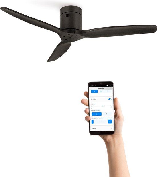 CREATE WINDCALM Plafondventilator - 132cm - Zwart - WiFi - 6 Snelheden - Timer - Zomer/Winter functie
