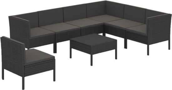 vidaXL 8-delige Loungeset met kussens poly rattan zwart