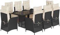 vidaXL 9-delige tuinset van polyrattan met kussens, zwart