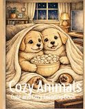 Cozy animals: A Cute and Cozy coloring book for Kids, Teens and Adults for Relaxation | Stress Relief, Mindfulness and Heartwarming Family Bonding Scenes.