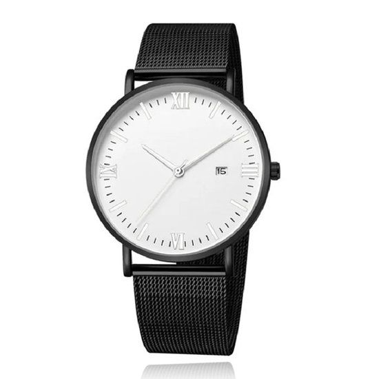 LGT JWLS Herenhorloge met Zwarte Mesh Band - Zilveren Uuraanduiding