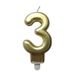 Homéa Birthday Candle Number 3 with Plastic Holder, H 7.5 cm, Gold Colored