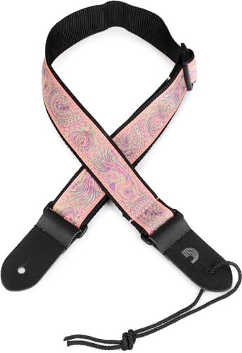 D'Addario Jacquard Ukulele Strap - Paisley, Pink/Green