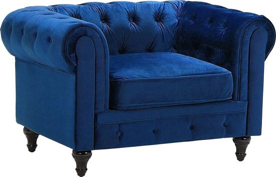 Beliani chesterfield - fauteuil-blauw-fluweel