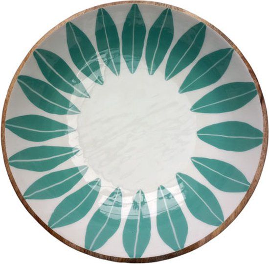 Floz Design Wooden Salad Bowl - 30cm - White/Brown/Mint Green/Green - Round