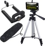 Maclean Universeel 1/4" Statief met Telefoonhouder en Draagtas - Geschikt voor Camera's Camcorders Smartphones Ringlampen - Hoogte max. 102cm