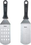 Westmark 2-delige set: 2 professionele spatels/grillspatels (gebogen, flexibel) met geperforeerd en gesloten blad, roestvrij staal/kunststof, Master Line, zwart/zilver