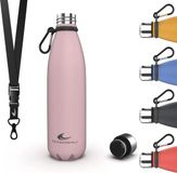 Daikoku Roestvrijstalen Fles + Verstelbare Riem + Karabijnhaak, BPA-vrije dubbelwandige Thermosfles, Herbruikbare Waterfles, Luchtdichte Dop, Kleur Roze , Inhoud 500 ML