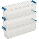 Sunware 3x Q-line Opberg Box/Opbergdoos - 1.3 Liter - Transparant/Blauw