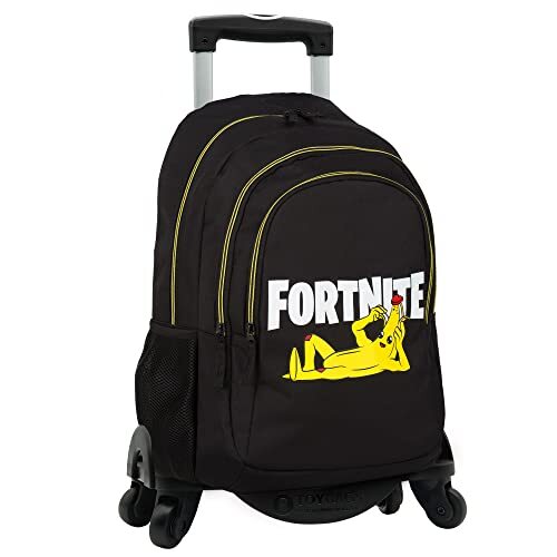 Fortnite Crazy Banana Schoolrugzak + Toybags Trolley met 4 zwenkwielen - Rugzak met dubbel compartiment en voorvak - Zijvakken en Computerhouder - 42 x 32 x 20 cm - Toybags