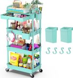 Merkloos / Sans marque Allecto plus - 4 Tier Craft Trolley met Wielen en Lade voor Keuken, Badkamer, Kantoor en Woonkamer - Blauw