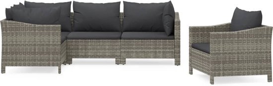 vidaXL 5-delige Loungeset met kussens poly rattan grijs