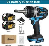 StarTech Schlagschroevendraaier - Accuschlagschroevendraaier - Borstelloze motor - Koppel 2800 Nm - Vierkant aandrijving 1,27 cm - Verlengde beitel - Twee accu's, 18 V - Kartonnen doos