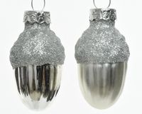 Decoris Eikel Glas Glans-Mat Glitter Zilver dia3x4cm