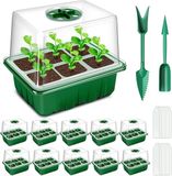 Famanu Kamerbroeikas, kweekbak, 10 stuks, 60 cellen, mini-broeikas, kweekset met verhoogd deksel, zaailing, starter, trays, kweekschaal met deksel voor planten, groen