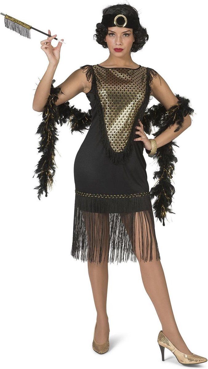 Funny Fashion Jaren 20 Gatsby Jurk - Maat 36/38 - Zwart - Polyester