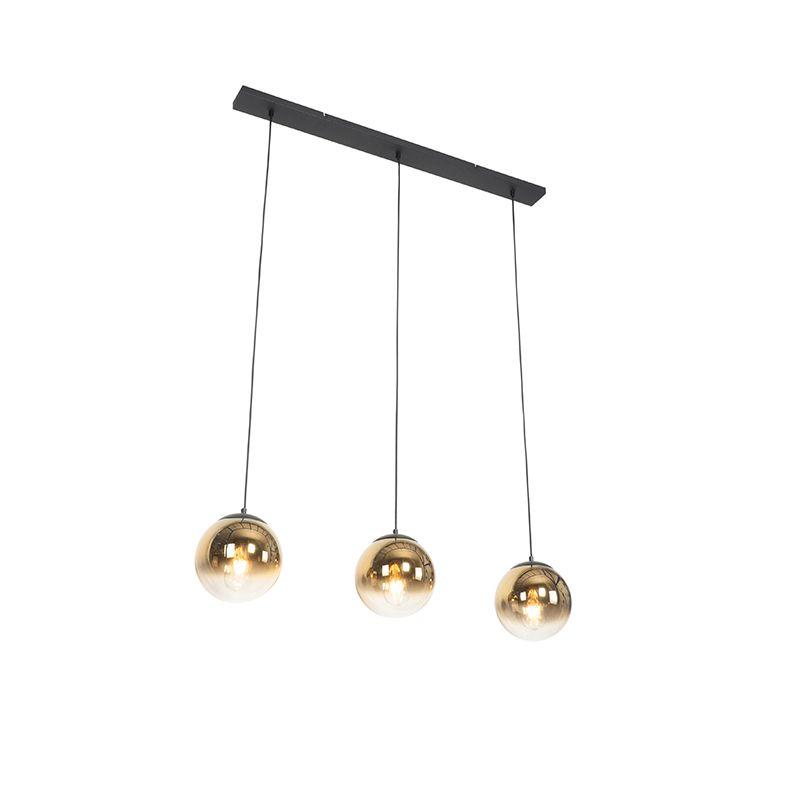 QAZQA Pallon - Art Deco Hanglamp - Zwart/Goud - 3-Lichts