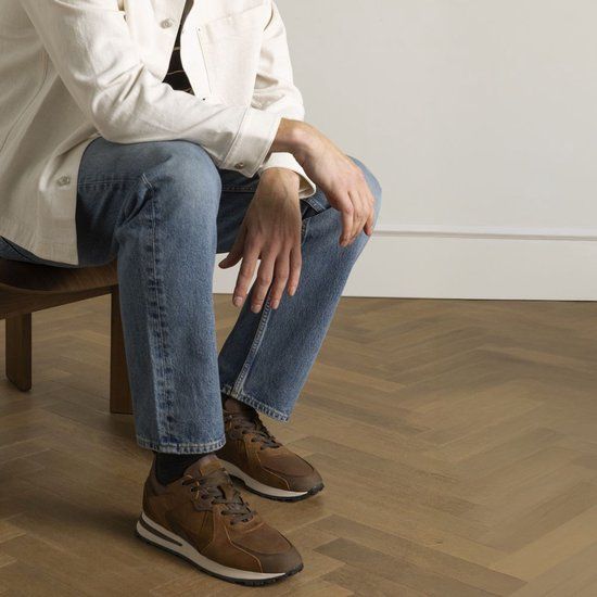 Manfield - Heren - Cognac nubuck sneakers - Maat 40