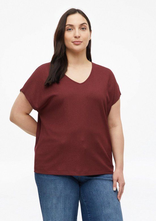 s.Oliver Curve s.Oliver T-shirt V-hals Korte mouw Bordeaux Polyester Maat 44