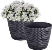 Prosperplast Plantenpot/bloempot Splofy - 2x - antraciet grijs - kunststof - D19 x H16 cm - binnen/buiten