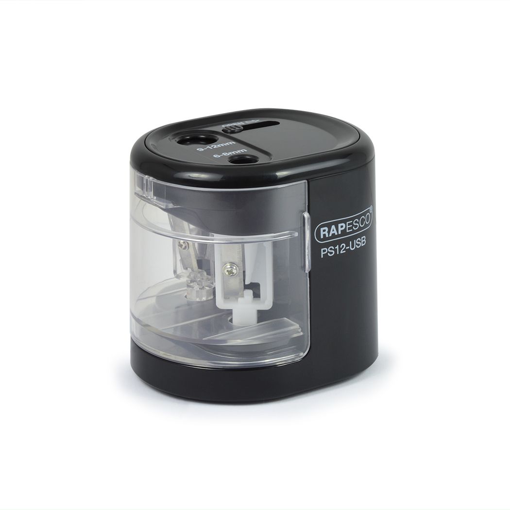 Rapesco PS12-USB Elektrische puntenslijper - Zwart/Transparant