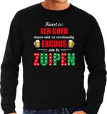 Bellatio Decorations Foute kersttrui / sweater voor heren - zwart - kerst goed excuus om te zuipen - bier M