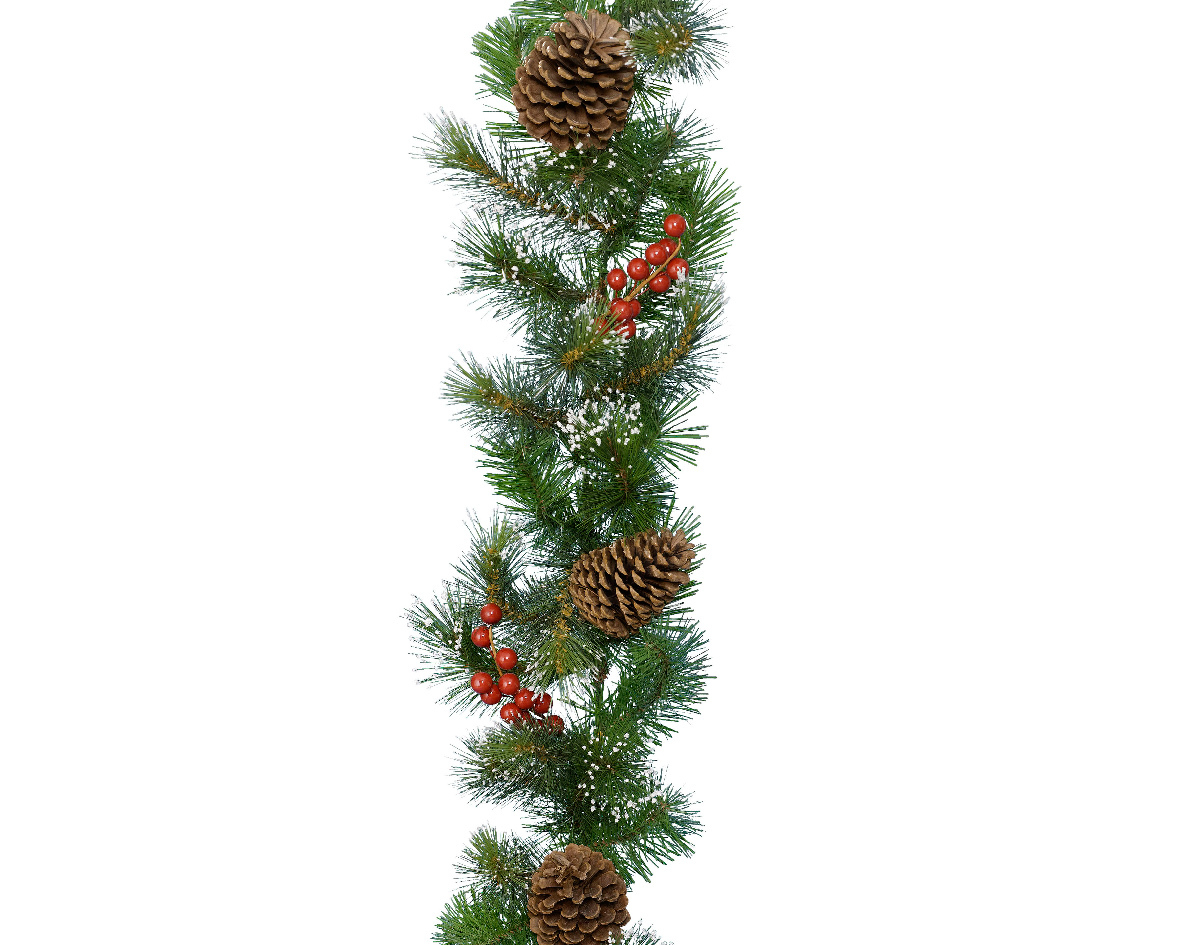 Everlands Kerstslinger guirl.bes l10b30h270 cm groen/wit