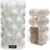 Shoppartners Bv 53x pièces boules de Noël plastique nacre blanc 4 et 6 cm brillant/mat/paillettes mix