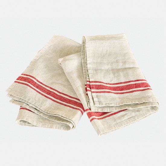 LOBERON Theedoek set van 2 Norisse linnen/rood