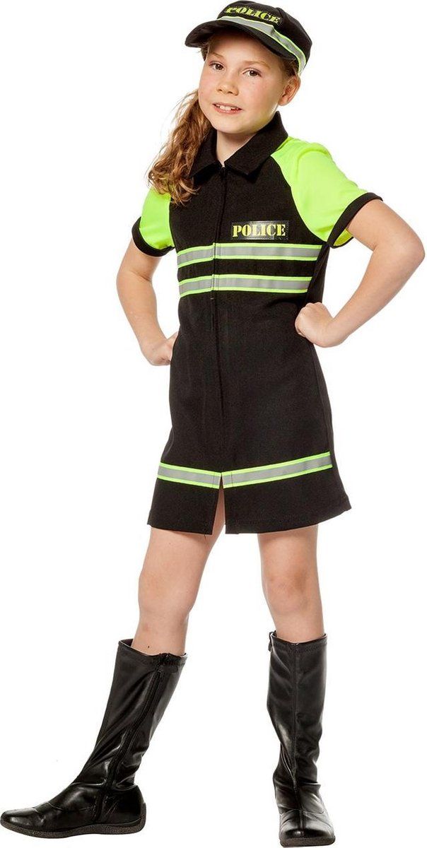Feestbeest.nl Politie jurk voor meisje zwart/geel - Polyester - 2021 - 8718348134777