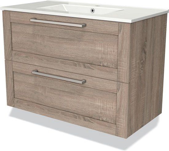 Maxaro Badkamermeubel 90cm Modulo Eiken 2 Lades Lamel Wastafel Keramiek